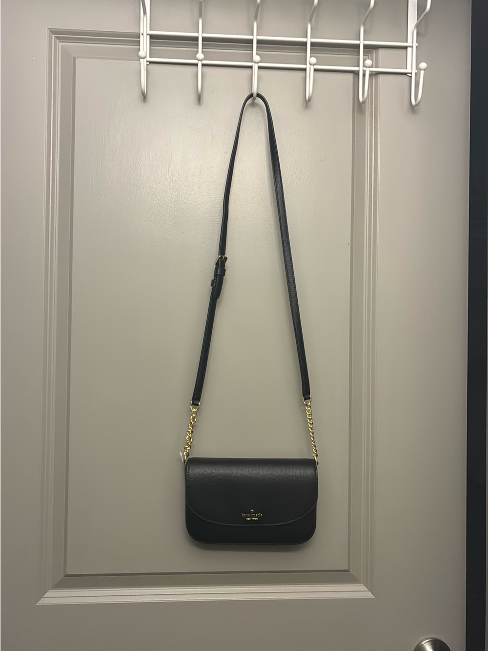 Kate Spade Black Leather Crossbody Bag with Gold Chain